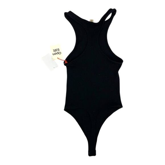 Open Edit Crewneck Rib Bodysuit In Black Size XXS NWT $19 MSRP - Picture 7 of 7